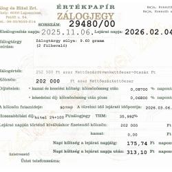 B-29480 sz. zálogjegy