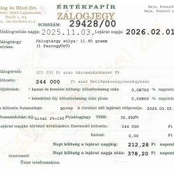B-29428 sz. zálogjegy