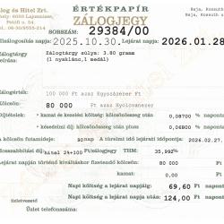 B-29384 sz. zálogjegy