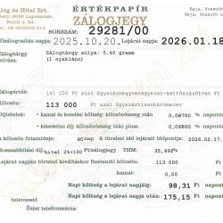 B-29281 sz. zálogjegy