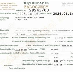 B-29243 sz. zálogjegy