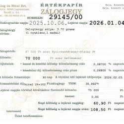 B-29145 sz. zálogjegy