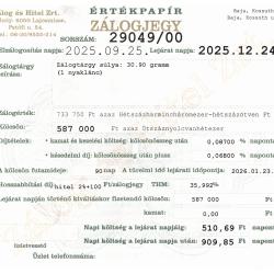 B-29049 sz. zálogjegy