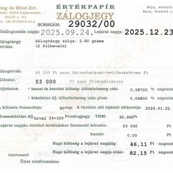 B-29032 sz. zálogjegy