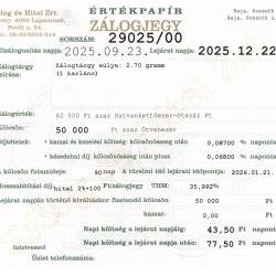 B-29025 sz. zálogjegy