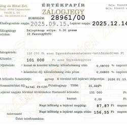 B-28961 sz. zálogjegy
