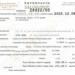 B-28922 sz. zálogjegy