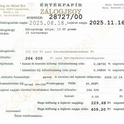 B-28727 sz. zálogjegy