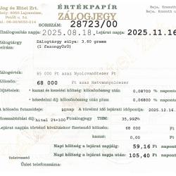 B-28723 sz. zálogjegy