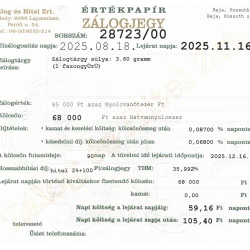 B-28723 sz. zálogjegy