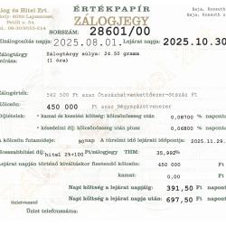 B-28601 sz. zálogjegy
