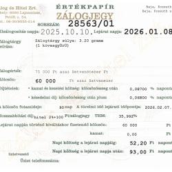 B-28563 sz. zálogjegy