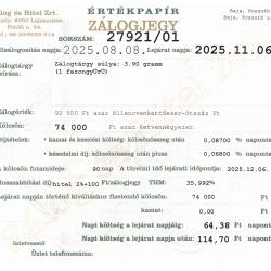 B-27921 sz. zálogjegy