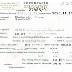 B-27885 sz. zálogjegy