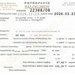 B-22388 sz. zálogjegy