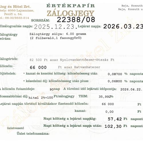 B-22388 sz. zálogjegy